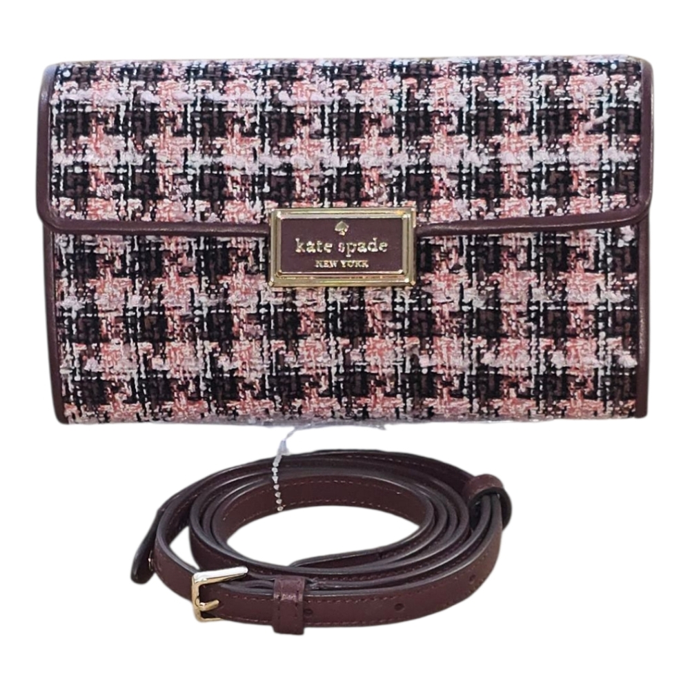 KATE SPADE Reegan Tweed Brown & Pink Crossbody with Adj Strap w Pink Dust Bag